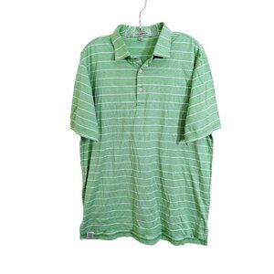 Vintage Peter Millar Mens Large Golf Polo Shirt Green White Stripe Short Sleeve